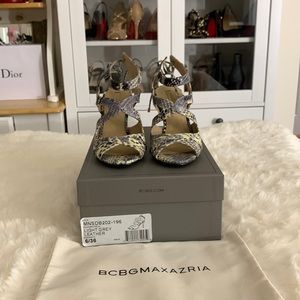 BCBG Maxazria Light Grey Leather High Heel Sandals Size 6